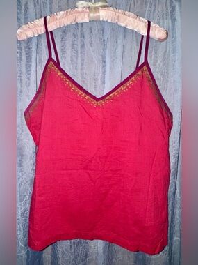 Fabindia 100% Cotton Boho Cami Tank Top Large Dark Berry Red Made in India